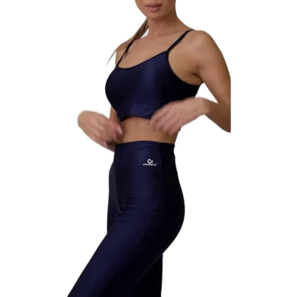 Cajubrasil Size M High Waist Flare Leggings Navy Blue New - Picture 2 of 5